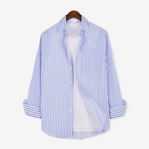 가이스토리 남성용 사계절 긴팔 오브 스트라이프 오버핏 남방