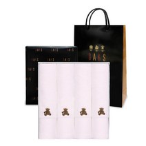 닥스 헤링본테디 세면타월 180g 30수 면사 4p + 쇼핑백, 화이트, 1세트