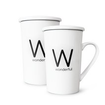 프렐류드 알파벳 뚜껑 머그컵 W 450ml, 혼합색상, 2개