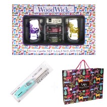 우드윅 쁘띠캔들 3종 + 포니 홀더 퍼플 + 옐로 + 쇼핑백 + 라이터 세트, 린넨, 블랙체리, 프레지어퍼