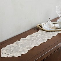 미스모네 미라클 자수 레이스 콘솔 러너, 아이보리, 폭 16cm x 길이 150cm