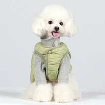 파스텔독 강아지 투버튼 깔깔이 조끼 패딩, 그린