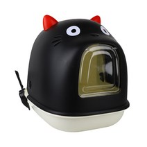 [고양이화장실모래집] 니코네코 오픈 후드형 고양이 화장실+모래삽+사막화방지매트, 블랙