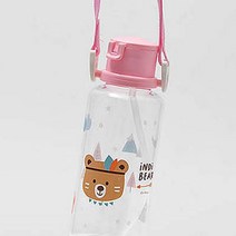 인디베어 어린이집 트라이탄 빨대 물병 + 어깨끈, 핑크, 380ml