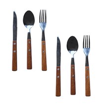 아카시아 티크 우드 핸들 커트러리 6p 세트, 혼합색상, 나이프 2개 + 스푼2개 + 포크2개