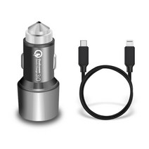디씨네트워크 풀메탈 퀄컴3.0 차량용 고속 충전기 시거잭 + Usb C to 8핀 라이트닝 아이폰 PD 고속 충전케이블 블랙 1.2m 세트, DC-X6, 혼합색상