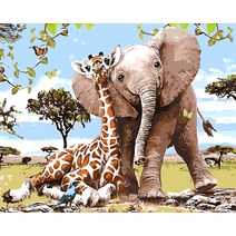 모모픽스페인팅 DIY 명화 그리기 세트 40 x 50 cm, 1개, 기린과 코끼리