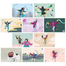 마음담아 감성 일러스트 한국 전통 엽서 10종 x 3p + 봉투 30p 세트, 혼합색상, 1세트