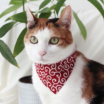 고양이 강아지 당초무늬 스카프 S, 레드, 1개