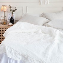 베딩카페 샬럿 프리미엄 햄프 린넨 프릴 여름 이불, 화이트