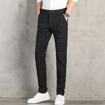 리젠스 남성용 모던 체크 슬림핏 팬츠