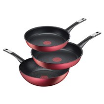 테팔 IH 퍼포먼스 티타늄코팅 인덕션 후라이팬 3종세트, 레드, 팬 24cm + 28cm + 웍 28cm