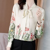 아뗄릭 블로썸 실크 리본넥 블라우스 00257