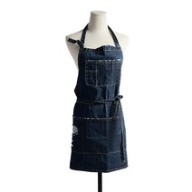 유로와 여성용 미용 데님 작업복 원예 빈티지 앞치마 URO104, 네이비, 1개