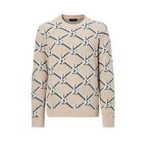 헤지스골프 카멜 헤리아토 패턴 홑겹 라운드넥 스웨터 HUSW1D723