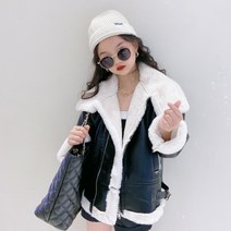 앤젤아이오렌지다몸 여아용 털무스탕 가죽 자켓