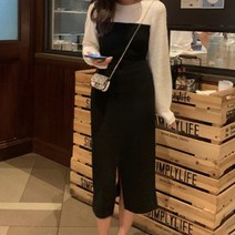 비비에모 배색 니트 앞트임 스웨 원피스 00650