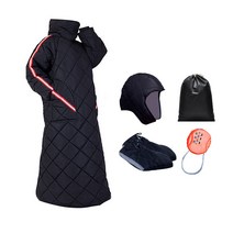 아리코 오토바이 벨벳 방한복 바람막이 프리미엄 + 핸들커버 + 모자 + 자물쇠 + 보관가방 세트, 블랙