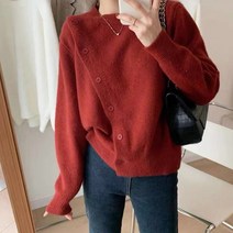 페이퍼먼츠 여성용 라운드넥 크로스핏 버튼 긴팔 스웨터 니트 01198