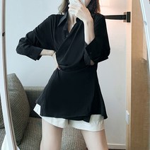 페이퍼먼츠 여성용 오피스 카라넥 버튼 언발 긴팔 셔츠 01458