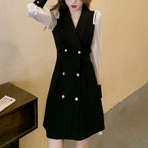 페이퍼먼츠 소매 쉬폰 더블 진주버튼 정장 카라 플레어 원피스 01168