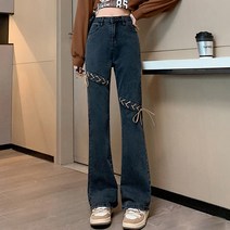 메이첼 여성용 사선 스트링 스트레치 데님 팬츠 00484