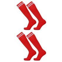 씨에스소울 스포츠 논슬립 축구 양말 2P, 레드 + 화이트줄