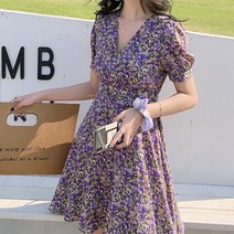 페이퍼먼츠 브이넥 로맨틱 플라워 쉬폰 미니 원피스 01764