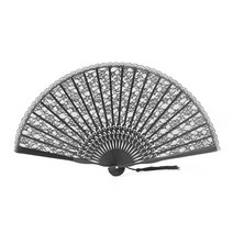 트리 델리아 레이스 접이식 부채, 1개, 블랙