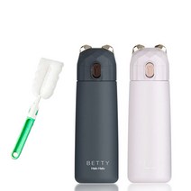 푸코 베티 원터치 텀블러 보온보냉병 2p + 세척솔 세트, 블랙, 라이트핑크(텀블러), 350ml