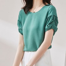 아뗄릭 소매주름 반팔 블라우스 00896