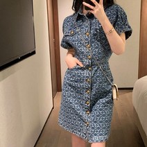비비에모 여름 기하학 패턴 데님 미니 원피스 01304