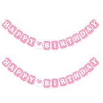 HAPPY BIRTHDAY 클래식 펠트 가랜드, 2개, 핑크 + 스트라이프 핑크(하트)
