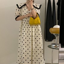 메이첼 숄더카라 도트 반팔 플레어 롱 원피스 00767