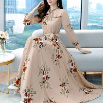 풍깍쟁이 스윙 플라워 쉬폰 리본 원피스