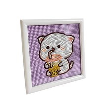 포원밀리언 DIY 캐릭터 보석십자수 미니 액자세트 밀크티, 1개, 퍼플블랙