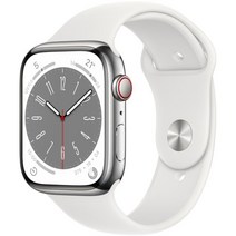 Apple 애플워치 8 GPS+Cellular, 45mm, 스테인리스, 실버 / 화이트 스포츠밴드