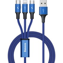 베이스어스 래피드 마이크로 USB to 3 in 1 케이블, 블루, 1.2m