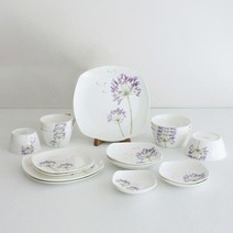 본차이나 산들꽃 4인 사각 식기세트 20p, 화이트, 8종