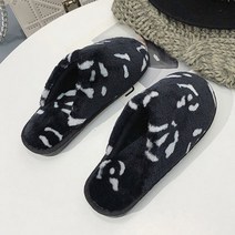 아이엠몽 여성용 호피 레오파드 호이라 털 슬리퍼, 블랙