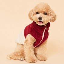 플로트 강아지 플러피후리스 민소매 콤비 집업, 버건디