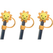 오달라 모아컵 디자인 실리콘 캐릭터 빨대 뚜껑 마개 캡 스토퍼, 3개, 해바라기