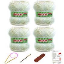 행복뜨기 갤럭시울 털 뜨개실 4볼 + 대바늘 6mm + 돗바늘 + 가죽라벨 + 목도리도안 세트, 2901 아이보리, 1세트