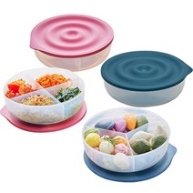 씨밀렉스 원형 칸 나눔 간편 용기 카니키퍼 혼합 세트, 3칸 2p + 4칸 2p, 1세트