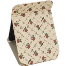 러블리 패턴 라운드 코너 PU 커버 접이식 휴대용 탁상거울 소형, 아이보리