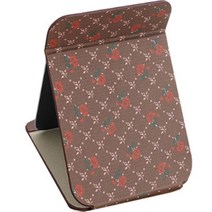 러블리 패턴 라운드 코너 PU 커버 접이식 휴대용 탁상 거울 대형, 브라운