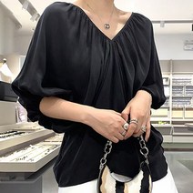 비비에모 브이넥 우아한 볼륨 7부소매 블라우스 02668