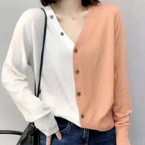 비첼라 여성용 메이첼 반반컬러 브이넥 캐주얼 가디건 01982