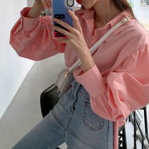 메이첼 카라넥 심플 볼륨 소매 솔리드 긴팔 셔츠 01976