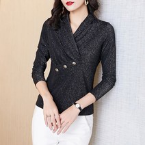 아뗄릭 여성용 봄 가을 펄드림 버튼 셔링 랩 브이넥 블라우스 01867